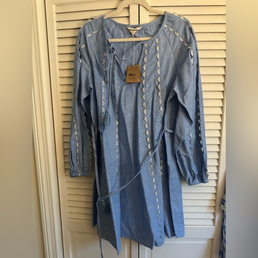 Boden Blue Tie Shirt Dress NWT